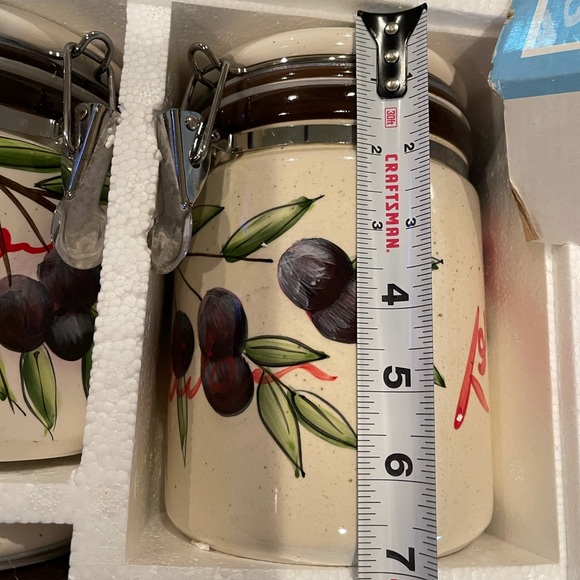 4pc hand painted locking canister jar set w/spoons - Picture 11 of 16